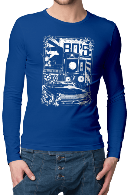 Men`s longsleeve with prints 80 E, Machine And Music. 80, 80s, machine, music. 2070702