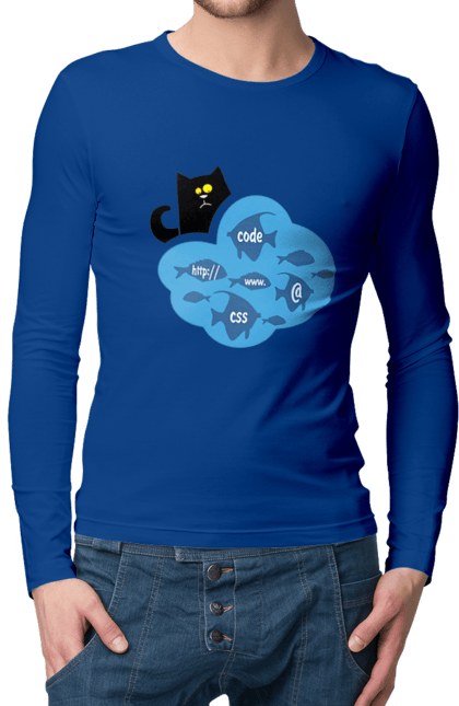 Чоловічий лонгслів з принтом "Кіт програміст". Angular, c, css, html, it, javascript, jquery, php, python, react, svelt, vue, айтишник, айті, гумор, код, кодувати, прогер, програміст, програмісти, ти ж, ти ж програміст, тиж програміст. 2070702