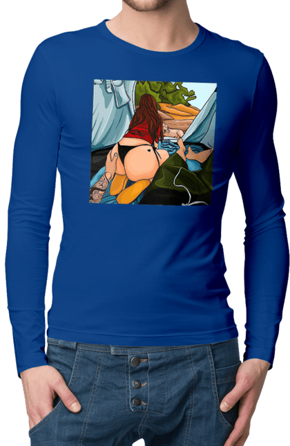 Men`s longsleeve with prints Rest With Favorite In The Tent. Ass, dog, tent, vacation. 2070702