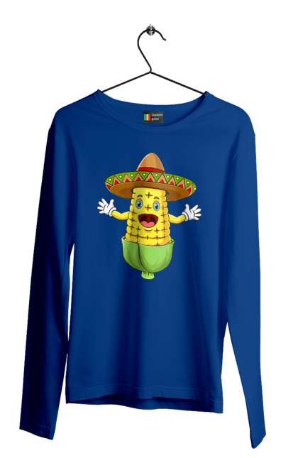 Men`s longsleeve with prints Sombrero Corn. Corn, food, sombrero. 2070702