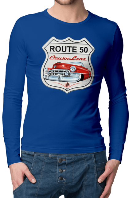 Мужской лонгслив с принтом Route 50. Байк, байкер, байкер клуб, брат, братела, брутал, горячий асфальт, горячий конь, горячий стержень, дорога 50, дорога 66, дорога 80, дороги америки, дороги украины, жажда скорости, клуб байкеров, мотоцикл, мотоциклист, настоящий мужик, скорость, чувак. 2070702
