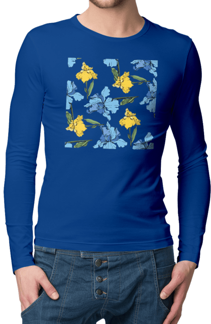 Чоловічий лонгслів з принтом "Квіти Іриси". 8 березня, andreyanush, весна, весняний подарунок, день матері, день народження, літній подарунок, літо, подарунок дружині, подарунок коханій, подарунок мамі. 2070702