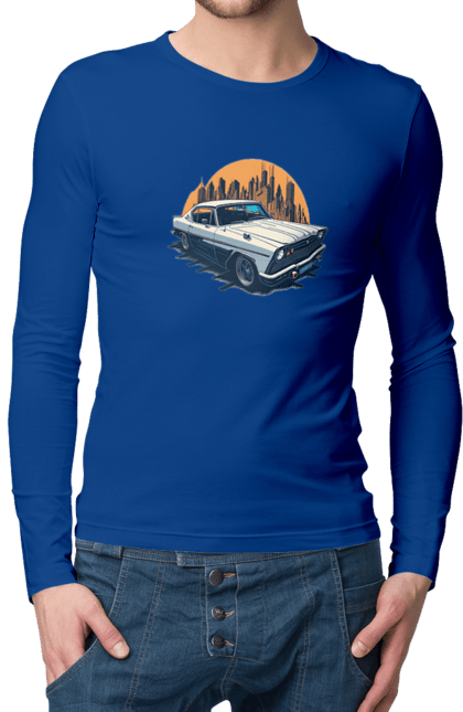 Men`s longsleeve with prints Vintage car image. Car, city, vintage image. 2070702