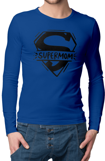 Чоловічій лонгслів з принтом "Супермама". Для мами, мати, подарунок мамі, супер, супер мама. CustomPrint.market