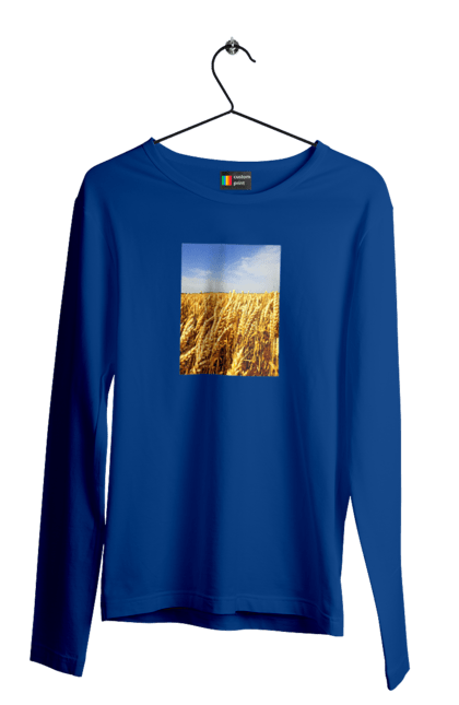Men`s longsleeve with prints Ukraine. Beauty, blue, field, nature, sky, wheat. 2070702