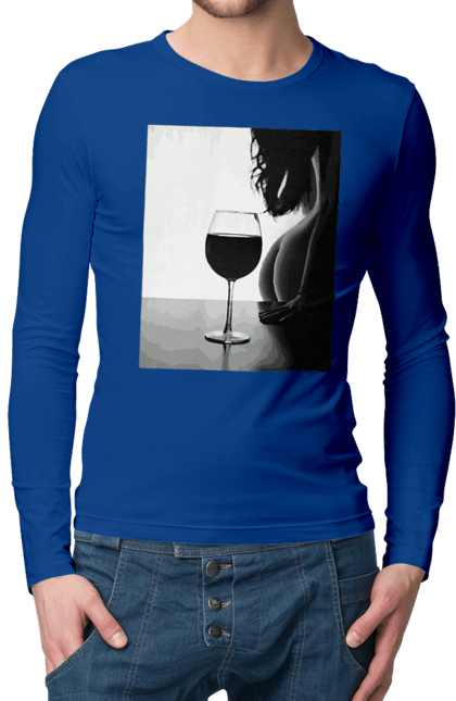 Men`s longsleeve with prints A glass of wine. Expectation, friday again, grace, woman`s body. 2070702