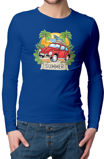 Men`s longsleeve with prints Summer, Car And Palm Trees. Palm trees, relaxation, summer. 2070702