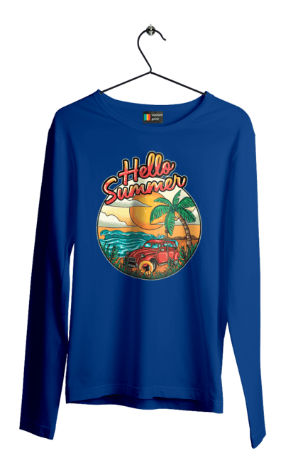 Men`s longsleeve with prints Hello Summer, Car By The Sea. Beach, island, palm, summer. 2070702