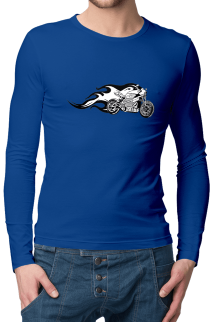 Чоловічий лонгслів з принтом "Мотоцикл Вогонь". Мото, мотоцикл, огонь. 2070702