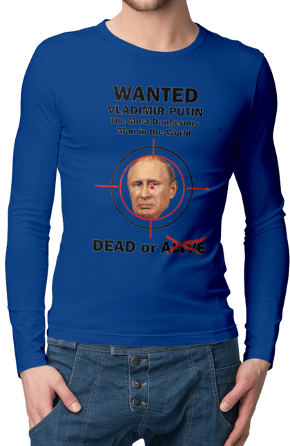 Чоловічій лонгслів з принтом "Розшук Гаага". Путин, розшук гаага, розшук путин, хуйло. PrintMarket - інтернет-магазин одягу та аксесуарів з принтами плюс конструктор принтів - створи свій унікальний дизайн