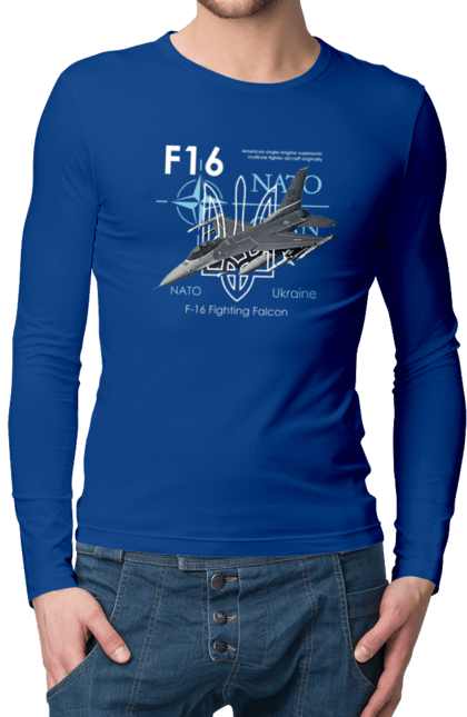 Чоловічий лонгслів з принтом "F16". F16, nasams, zuzana, гаубиця, два герби, залужний, сюзанна. 2070702