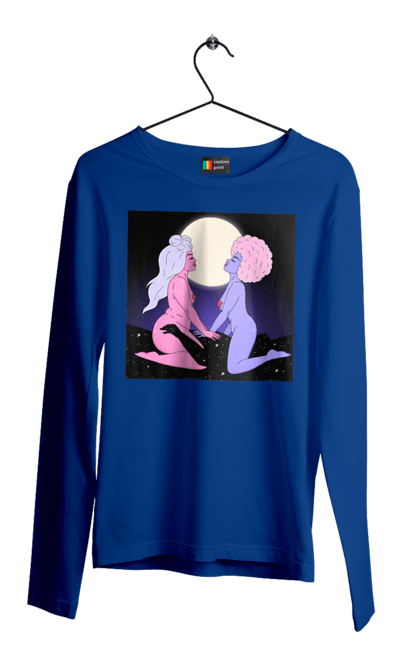 Men`s longsleeve with prints Two Aliens And The Moon. Aliens, from above, girls. 2070702