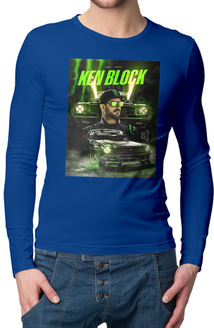 Мужской лонгслив с принтом Кен Блок. Ken block, гонщик, кен блок, машины. 2070702