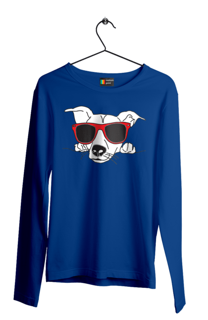 Мужской лонгслив с принтом Собака Выглядывает. Выглядывать, очки, собака. 2070702