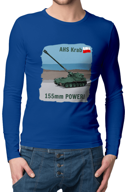 Men`s longsleeve with prints 155mm Power! AHS Krab olive. Ahs krab, artillery, crab, howitzer, poland, self propelled. 2070702