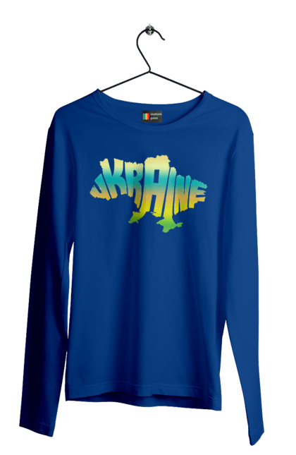 Чоловічий лонгслів з принтом "Україна силует кольоровий". Карта україни, люблю україну, силует україни, символ україни, україна, українська символіка. 2070702