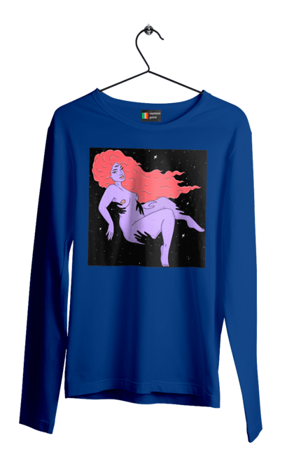 Чоловічий лонгслів з принтом "Фіолетова Дівчина В Чорній Дирі". Дівчина, лапають. 2070702