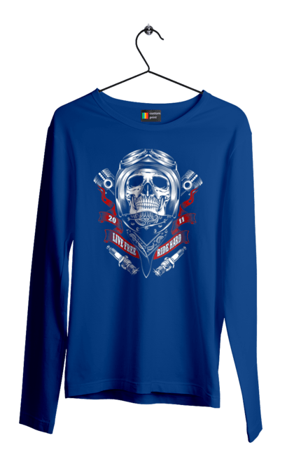 Чоловічий лонгслів з принтом "череп гонщик". Байкер, гонки, мотоцикл, череп. 2070702