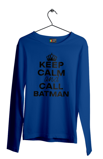 Men`s longsleeve with prints Keep Calm and Call Batman black. Batman, cool, memes, popular, stay calm, with inscriptions. 2070702