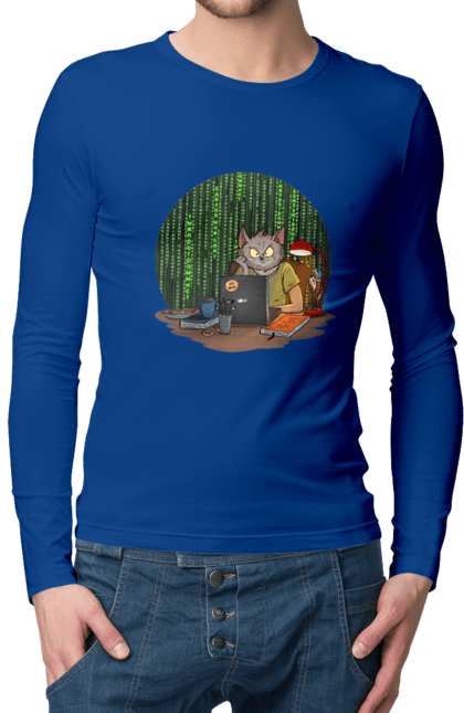 Чоловічий лонгслів з принтом "Кіт програміст". Angular, c, css, html, it, javascript, jquery, php, python, react, svelt, vue, айтишник, айті, гумор, код, кодувати, прогер, програміст, програмісти, ти ж, ти ж програміст, тиж програміст. 2070702