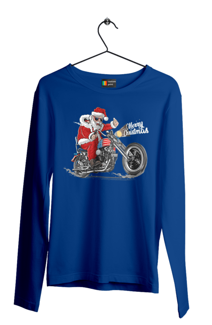 Чоловічий лонгслів з принтом "Санта в окулярах на мотоциклі". Байкер, дід мороз, зима, мотоцикл, новий рік, різдво, санта, санта клаус, сніг, щасливого різдва. 2070702