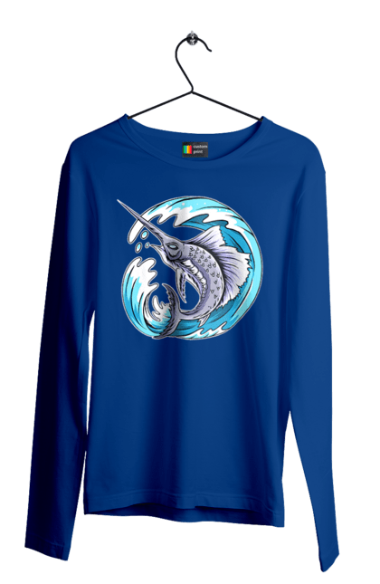 Чоловічий лонгслів з принтом "Риба Меч І Хвиля". Риба меч, хвиля. 2070702