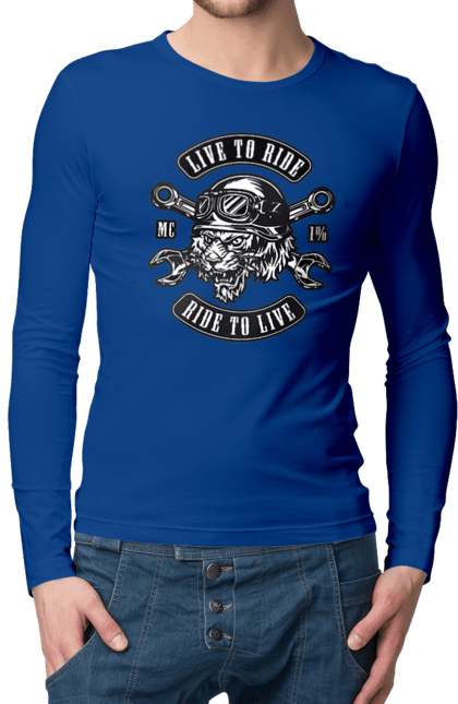 Чоловічий лонгслів з принтом "Жити, Щоб Їздити, Тигр". Їздити, мопед, тигр. 2070702