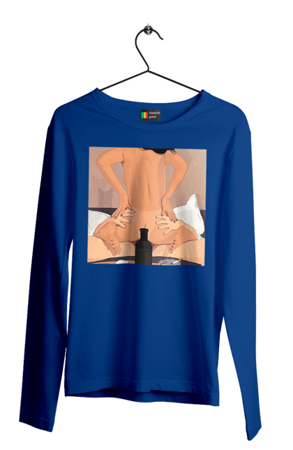 Men`s longsleeve with prints Naked Girl, Bottle And Cigarettes. From above, naked. 2070702