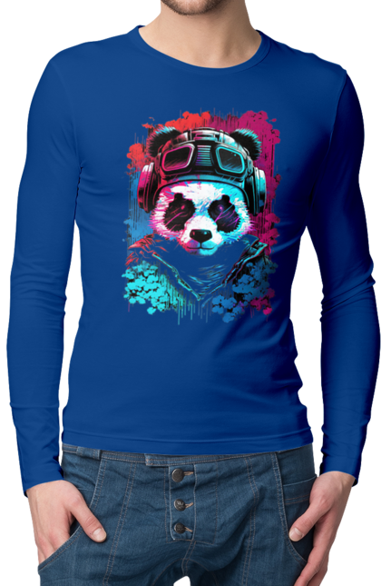 Чоловічий лонгслів з принтом "Панда в VR шолом". Віртуальна реальність, гік, панда, персонаж, шолом. 2070702