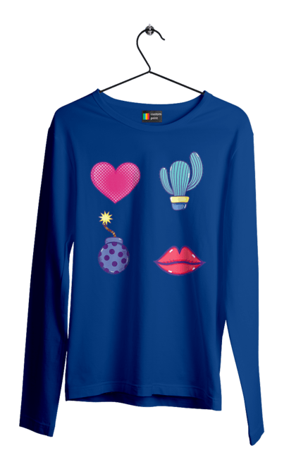 Чоловічий лонгслів з принтом "Серце, Кактус, Бомба, Губи". Бомба, губи, кактус, серце. 2070702