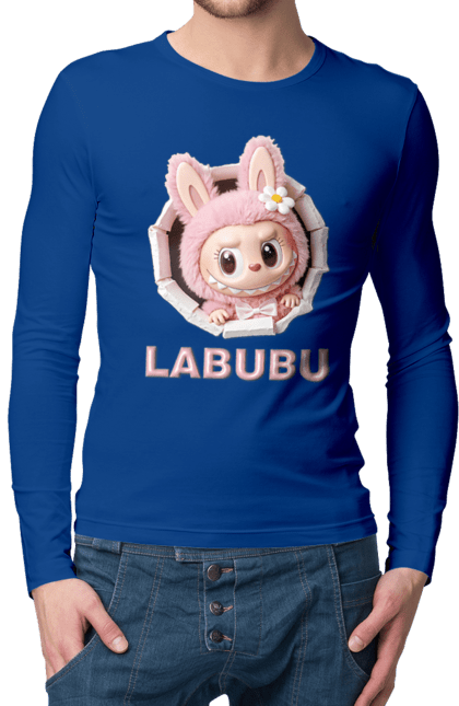 Чоловічий лонгслів з принтом "Лабубу". Іграшка лабубу, лабубу, лабубу кока кола, мерч лабубу, мила, рожева лабубу, смішна лабубу. 2070702