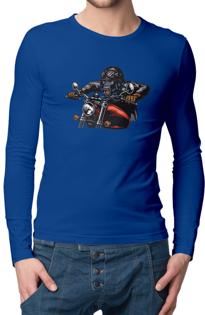 Men`s longsleeve with prints Gorilla On A Moped. Gorilla, moped, speed. 2070702
