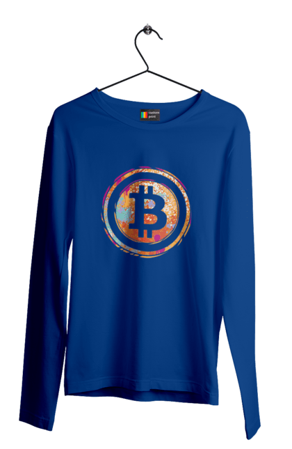 Men`s longsleeve with prints Bitcoin. Binary, bitcoin, crypto, currency, hacker, money, programmer. 2070702