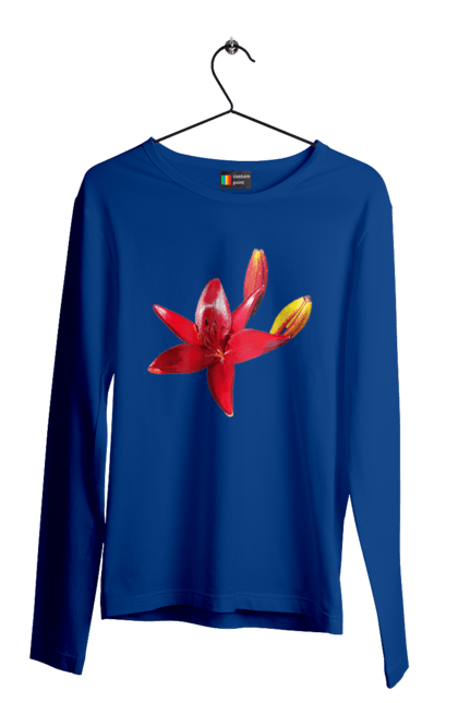 Чоловічий лонгслів з принтом "Червона лілія". Бутон, квітка, колір, лілія, природа, сонячний, червона квітка, червона лілія, червоний, яскравий. 2070702