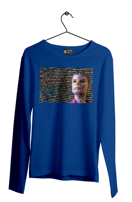 Чоловічий лонгслів з принтом "Штучний Розум". Айті, айтішник, гик, жінка, знання, інженер, інтелект, кібер, кібернетика, кіборг, код, комп, комп`ютерник, кристал, машинне навчання, мікросхема, мозок, портрет, програміст, професіонал, професія, розробник, розум, світиться, світло, хакер, чіп, штучний інтелект, штучний розум. 2070702