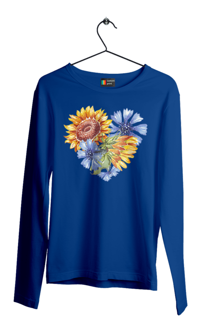 Чоловічий лонгслів з принтом "Серце соняшники та фіалки". Квіти, люблю україну, любов, серце, соняшник, україна, фіалки. 2070702