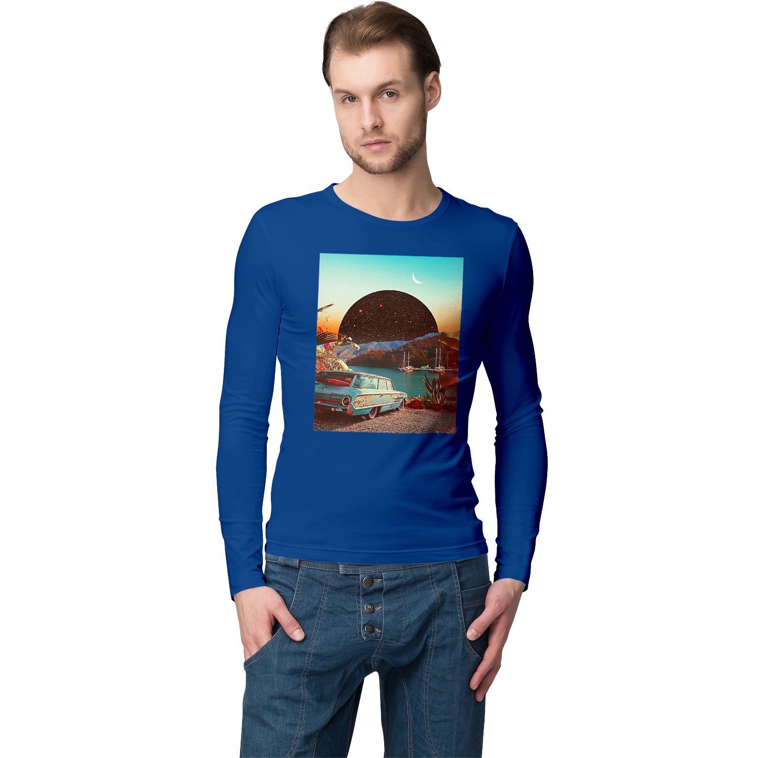 Painting, car by the river