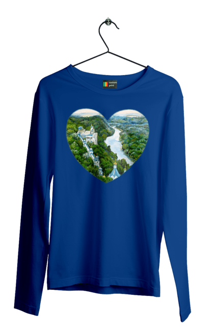 Мужской лонгслив с принтом Святогорская лавра. Донецкая область, лес, монастырь, пейзаж, река, святогорск, украина, церковь. 2070702