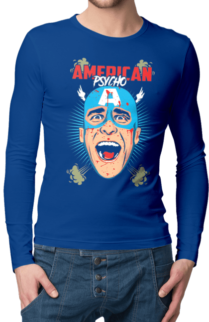 Чоловічій лонгслів з принтом "Американський психопат". American psycho, captain america, американський психопат, капітан америка, книга, фільм. 2070702