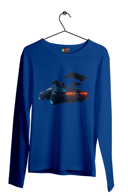 Men`s longsleeve with prints DeLorean from back to the future. Car, delorean, from film. 2070702