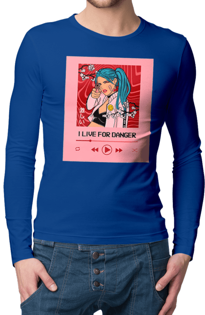 Men`s longsleeve with prints I Live For Danger. Anime, music, pistol, turntable. 2070702