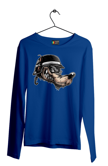 Мужской лонгслив с принтом Волк Байкер. Байк, байкер, волк, волчара, зубы, каска, мото, мотор, мотоцикл, мотоциклист, мульт, мультик, мультфильм, мультяшный, ну погоди, соревнование, спорт, стиль, стильный, увлечение, улыбка, ухмылка, хобби, шлем. 2070702