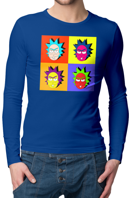 Men's longsleeve with prints Rick and Morty. Adventures, black humor, cartoon, pop art, rick, rick and morty, sci-fi, tragicomedy. 2070702