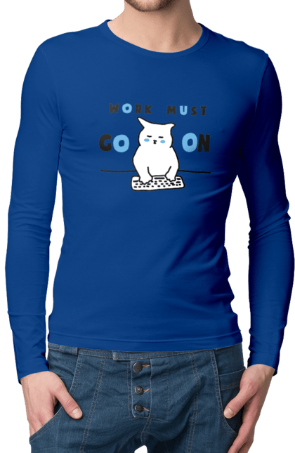 Чоловічий лонгслів з принтом "Робота не вовк". Айті, кіт, коти, котики, робота. 2070702