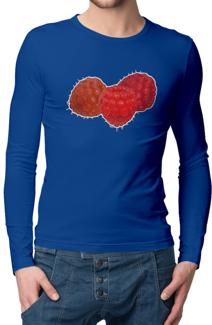 Men`s longsleeve with prints Raspberry. Berry, delicacy, diet, fetus, food, raspberries, red, ripe, summer, tasty, vegan, vegetarian. 2070702