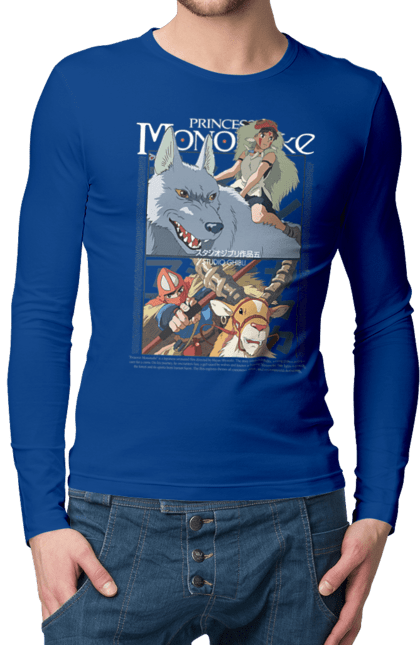 Men's longsleeve with prints Princess Mononoke. Adventure, anime, fantasy, ghibli, hayao miyazaki, princess mononoke, studio ghibli. 2070702