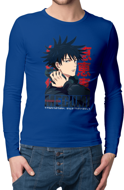 Men's longsleeve with prints Jujutsu Kaisen Megumi. Anime, dark fantasy, fushiguro, fushiguro megumi, jujutsu kaisen, magic battle, manga, megumi, mystic. 2070702