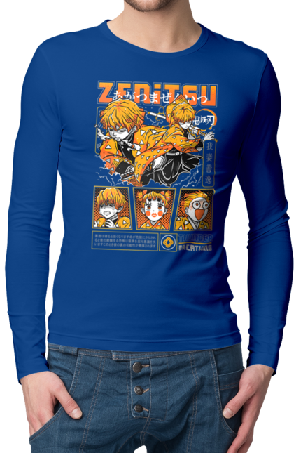 Men's longsleeve with prints Demon Slayer Zenitsu. Anime, demon slayer, kimetsu no yaiba, manga, serial, zenitsu, zenitsu agatsuma. 2070702