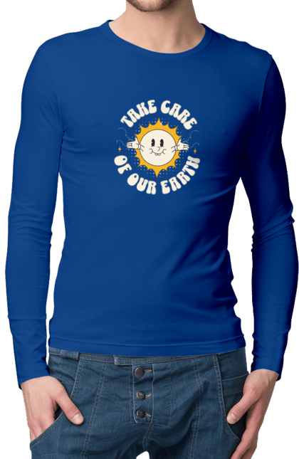 Чоловічий лонгслів з принтом "Земля". Бережіть землю, земля, любите природу. 2070702
