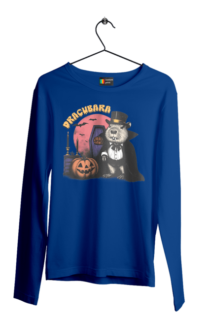 Чоловічій лонгслів з принтом "Капібара Хелловін". Capybara, halloween, вампір, водосвинка, гарбуз, гризун, капібара, свято, тварина, хелловін. 2070702